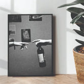 reaching hands with wine Aesthetic B&W - wall art
