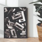 collection of 90s tapes Black & White portrait - wall art