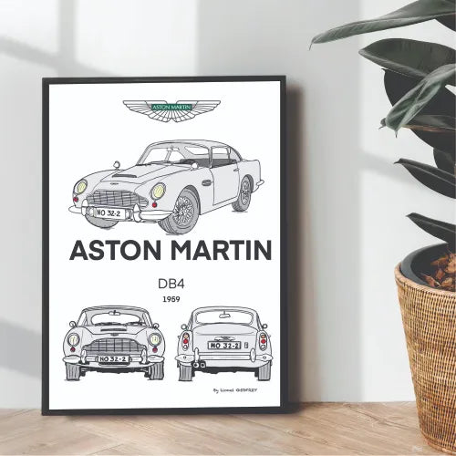 1959 Aston Martin DB4 illustration poster - wall art