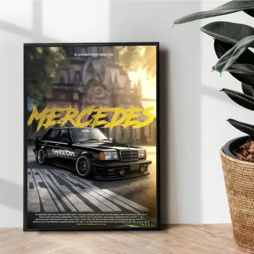 Black Mercedes Benz E30 poster art - wall art