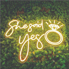 She said yes wedding neon sign with crystal ring
