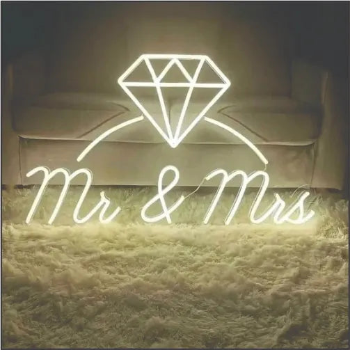 Mr & Mrs With cute crystal Ring wedding neon sign