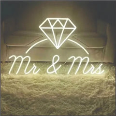 Mr & Mrs With cute crystal Ring wedding neon sign