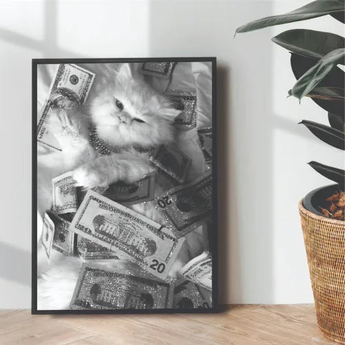persian cat x Money B&W Aesthetic portrait - wall art