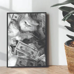 persian cat x Money B&W Aesthetic portrait - wall art