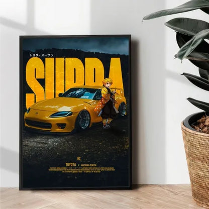 Toyota Supra Anime poster illustration design - wall art