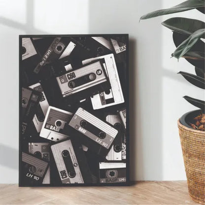 collection of 90s tapes Black & White portrait - wall art