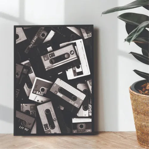 collection of 90s tapes Black & White portrait - wall art