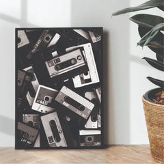 collection of 90s tapes Black & White portrait - wall art