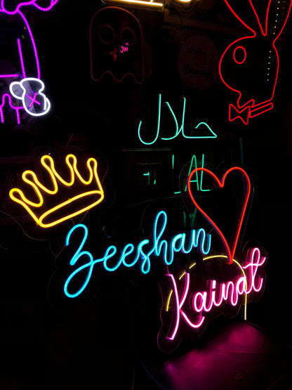 Custom couple Name Neon with heart & crown