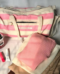 Pink Striped Duffel Bag