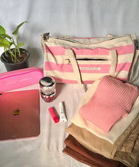 Pink Striped Duffel Bag