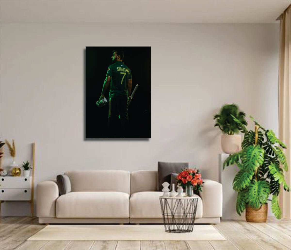 Shadab Khan with bat - cricket wall art