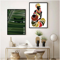 Bundle set of 2 Colored women & cat Abstract Art - wall art