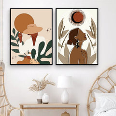 Bundle set of 2 Minimal boho Fashion Girls Abstract Art - wall art