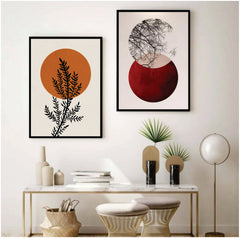 Bundle set of 2 Sun Behind Bushes Abstract Art - wall art
