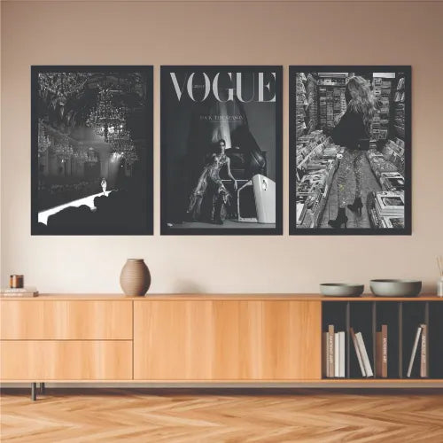 B&W aesthetic bundle set of 3 Fashion Girls - wall art