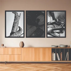 B&W aesthetic bundle set of 3 high heels & purse portraits - wall art