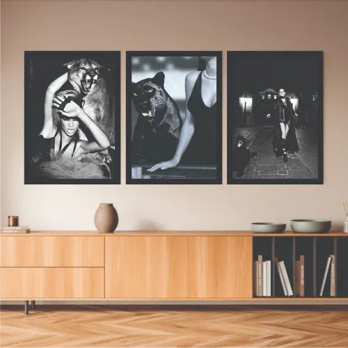B&W aesthetic bundle set of 3 Panther girls - wall art