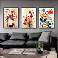 Bundle set of 3 Boho Minimal Colored flowers Abstract Art - wall art
