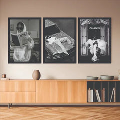 B&W aesthetic bundle set of 3 Dior x chanel fashion - wall art