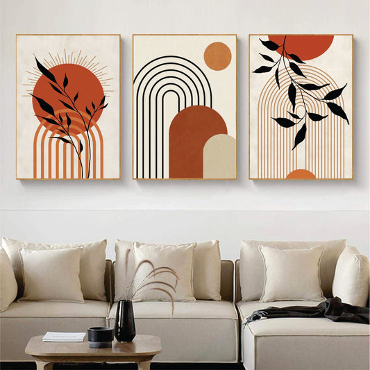 Bundle set of 3 Boho Minimalist abstract art - wall art