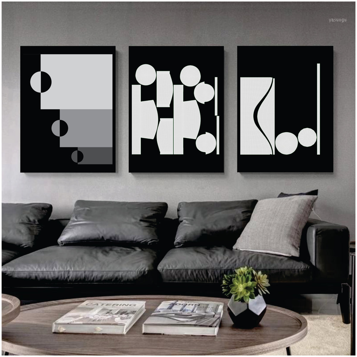 Bundle set of 3 Minimal Boho Abstract art - wall art