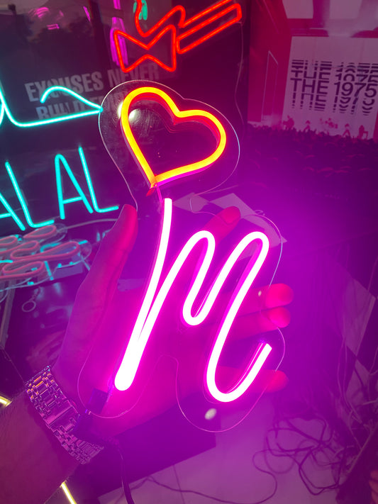 Custom Name Initial Letter Neon with crown or heart